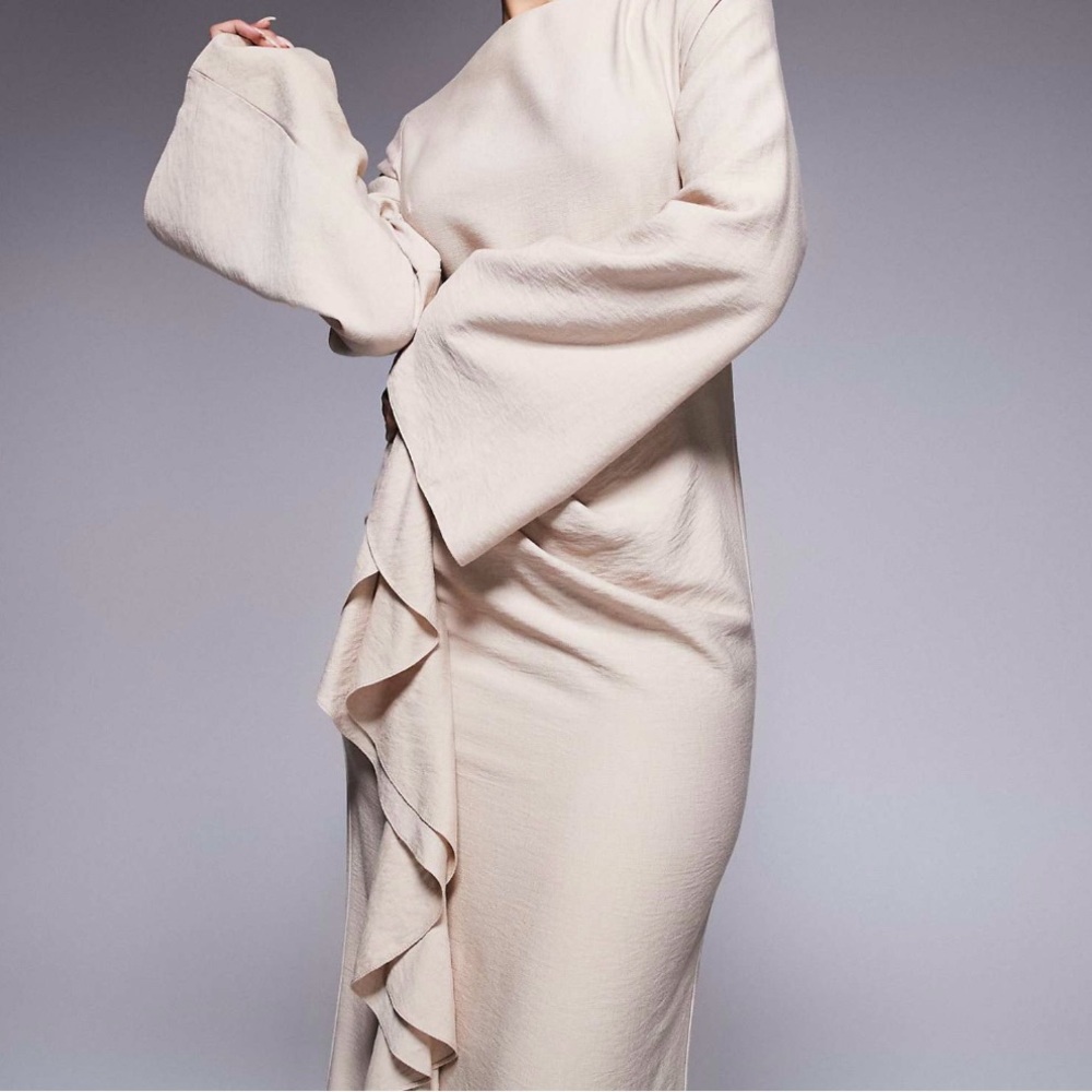 Long Sleeve Dress Linen Look Maxi Dress